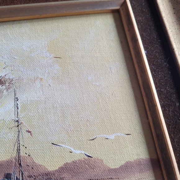 Vintage Mid-Century Original Framed Painting - Boat and water scene - Picture 10 of 16